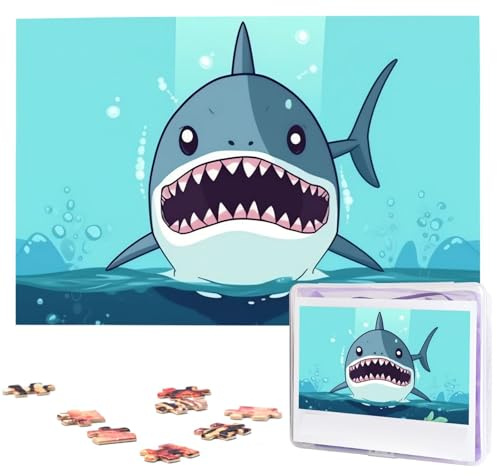 Hai schwimmend im Wasser Holzpuzzles 1000 Teile Personalisiertes Puzzle für Erwachsene Interessante benutzerdefinierte Fotopuzzles Geschenk für Feiertag Geburtstag Hochzeit Jahrestag