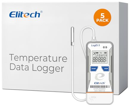Elitech Enregistreur de Température USB avec Sonde Externe, Data Logger Réutilisable Rapports PDF CSV Auto, Thermomètre Réfrigérateur Pour Transport Stockage Chaîne du Froid LogEt5TE 5 Pcs
