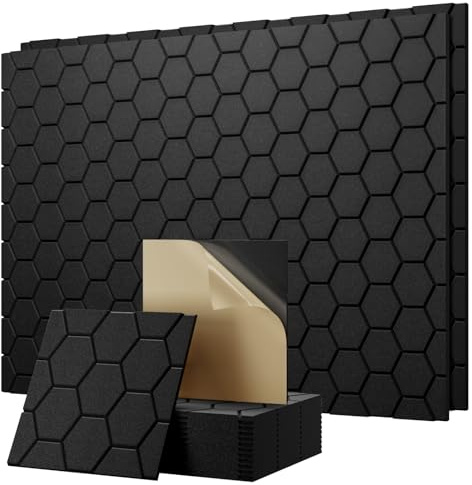 Sound Proofing Panels with Acoustic Foam - Acoustic Wall Panels Self Adhesive for Soundproofing- Black Hexagon Sound Proof Noise Cancelling - Sound Absorbing Panels for Gaming Room Studio 18 Pack