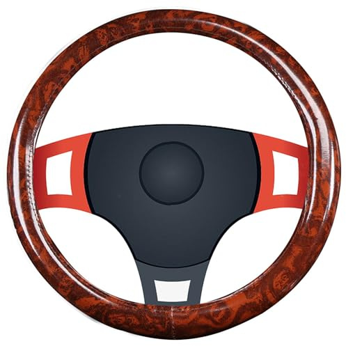 Coprivolante in pelle – Rivestimento per volante auto in finto legno | 36,5 – 38,1 cm – Protezione per volante auto, miglioratore di presa, kit di aggiornamento per interni auto in pelle resistente