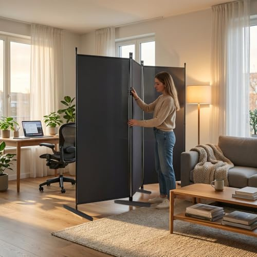 UISEBRT Trennwand Raumteiler innen 3 Teilig 240 x 180 cm,Paravent Outdoor wetterfest stabil mit Heringen & Abspannleinen,Raumtrenner Spanische Wand sichtschutz Balkon Garten,Dunkelgrau