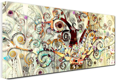 Quadro stampa su tela - Riproduzione L'albero della vita di Klimt - Quadri in tela canvas opere d'arte pittori famosi per Soggiorno, salotto e Camera da Letto - Telaio in legno 3 CM - 120X60 CM