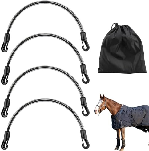 GWBPES Schweifriemen Pferdedecke, Longe Pferd mit Doppelten Clips 4 Stück 54 cm Teiliges Plastifizierte Schweifkordel Robust Beinschnüre Pferdedecke Halsriemen Pferd Schweifriemen Pferde