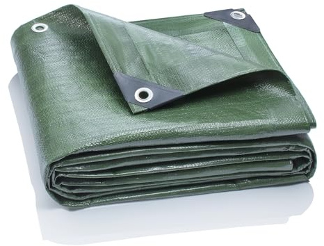 GardenMate 4x5m / 13ftx16ft Tarpaulin Waterproof Heavy Duty - Green tarp Sheet - Premium Quality Cover Made of 200gram/square metre Tarpaulin