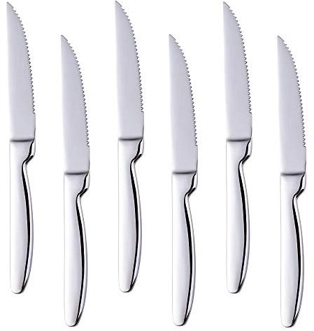 BISDARUN Steakmesser Set mit scharfem Wellenschliff Edelstahl 6-teilig Tafelmesser Silber Fleischmesser Steak Knives Set Länge 22 CM/8,66 Inch