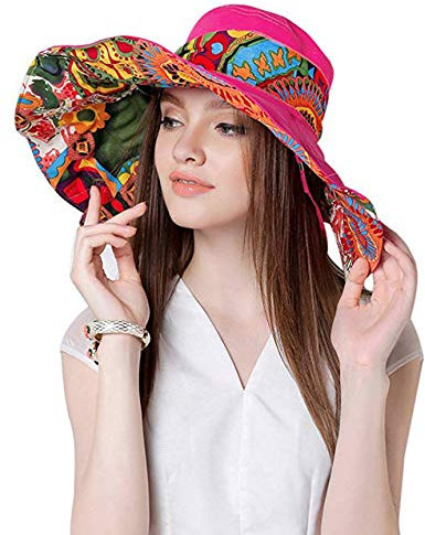 Sonnenmütze Faltbarer Sonnenhut mit Breiter Krempe Strandhut 360° Sonnenschutz Outdoorhut Damen Mädchen Visoren Hut Doppelseitiger Freizeithut UPF 50+ Sommerhut Rosa Mütze für Reise Strand Outdoor