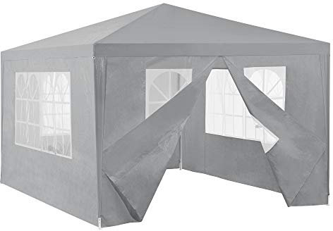 [casa.pro] Pavillon de Jardin Toit Imperméable Tente de Fête Extérieur Tonnelle de Jardin Auvent Plage Camping Réception Cadre en Acier Robuste Résistant UV Polyétylène Gris Foncé 400 x 300 x 255 cm