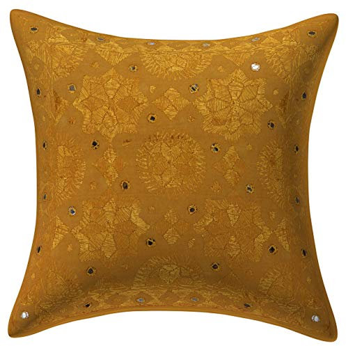 Stylo Culture Ethnicas Forros De Cojines Decorativa 40x40 cm Algodón Espejado Fundas Almohadones Sofa Marrón Caqui 16x16 Inch Bordado Cuadrado sobre Fundas Almohadones para Sillas - 1 Pc