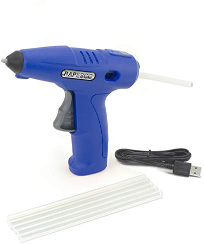 Rapesco 1567 Kabellose Heißklebepistole G4-7 USB mit 4V Lithium Akku, Blau | 6 Stück Klebesticks
