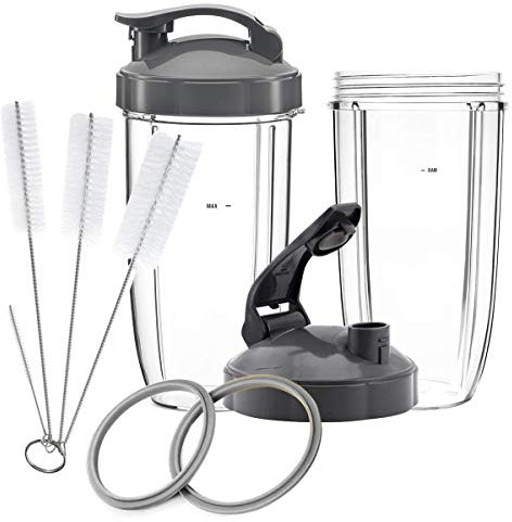 Replacement Cups for NutriBullet, 2 X 32oz Tall Cups, 2 Flip Top to Go Lids, 2 Gaskets & Cleaner Brushes for 600W and 900W Replacement Parts for NutriBullet