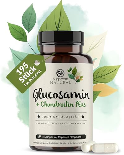 Surpresa Natural Glucosamin-Chondroitin-Kapseln hochdosiert I 1 x 195 Kapseln I 1500 mg Glucosamin & 1200 mg Chondroitin pro Tagesdosis I Nahrungsergänzungsmittel ohne Zusatzstoffe & laborgeprüft