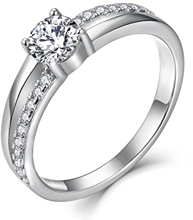 YL - Anillo para mujer de compromiso, anillo de plata de boda, 925 para mujer, plata, circonita, Plata, Zircón
