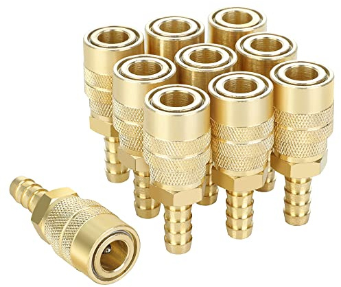JOROY Air Coupler with 3/8 Hose Barb, Industrial M-Type, 1/4 Inch Body Size, Brass Material, 10 Pieces Air Compressor Hose Fittings