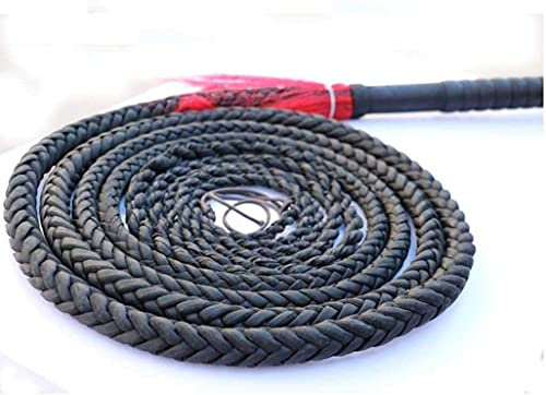 SJMFGF Fouet long entièrement fait à la main et durable en cuir véritable Bullwhip noir, fouet de cheval tressé luxueux – Parfait pour travailler le bétail ou le sport fouet (couleur : noir, taille