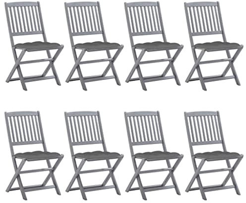 vidaXL 8X Akazienholz Massiv Gartenstuhl Klappbar mit Kissen ohne Armlehnen Klappstuhl Stuhl Essstuhl Stühle Holzstuhl Gartenstühle Gartenmöbel Holzstühle