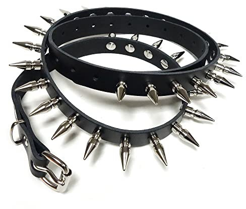 Gletscherlicht Gürtel - Nietengürtel mit Killernieten 25mm - Nieten Ledergürtel 1,30m (kürzbar), Spitznieten XL XXL XXL 100% Leder Echtledergürtel schwarz, Style: Gothic Punk Rock