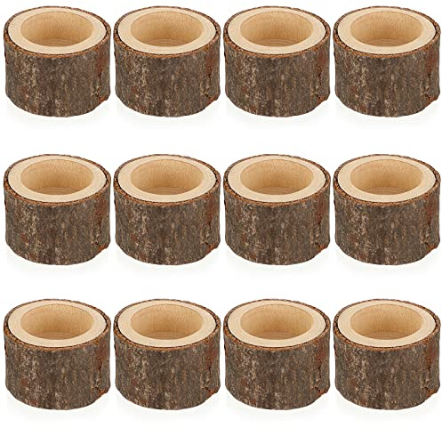 SUMNACON 12 Stück Teelichthalter Holz Votivkerzenhalter Kerzenleuchter Kerzenhalter Kerzenständer Dekoration für Tisch Hochzeit Weihnachtsfeier Valentinstag Heimdekoration(4CM,Braun)