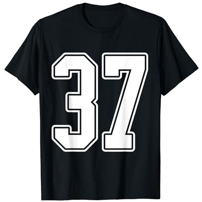 #37 White Outline Number 37 Sports Fan Jersey Style T-Shirt