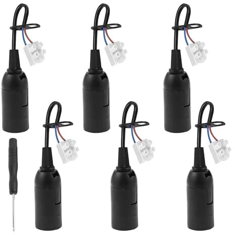 LbsAMP 6 Piezas PortaláMparas E14 Negro con Cable y Terminal Casquillos con Cuchillo de Tornillo 3mm de Bombillas E14 Bases para Lámparas LED CFL de Filamento Incandescentes y Halógenas