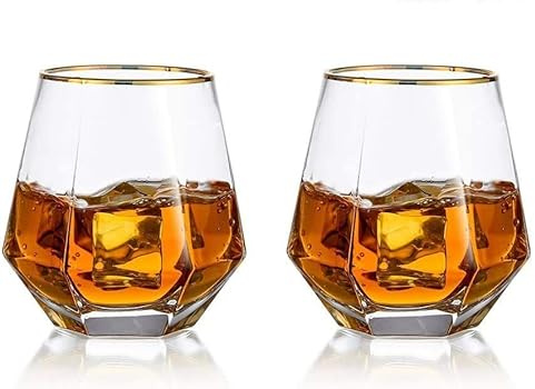 2er-Set Wassergläser Weißweingläser Trinkgläser, Whisky Glas Tumbler Timeless im Diamond-Design, Gekipptes Scotchglas 300 Ml Whiskyglas Glaswaren Für Bourbon/Rum/Bar Tumbler