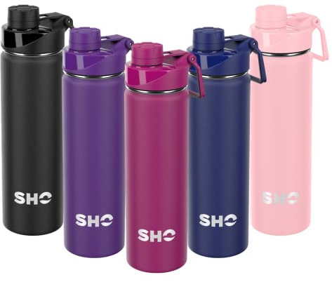 SHO Stainless Steel Sports Water Bottle - Leak Proof, BPA Free, No Sweat, Vacuum Insulated Double Walled Metal Flask - 12 Hours Hot 24 Hours Cold (660ml Very Berry)