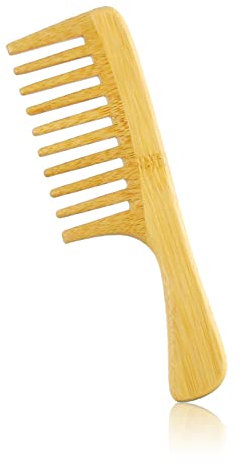 Bamboo Wide Tooth Comb for Curls, Lightweight Detangler Comb for Women Curly Wavy Thick Hair (5mm tooth pitch)