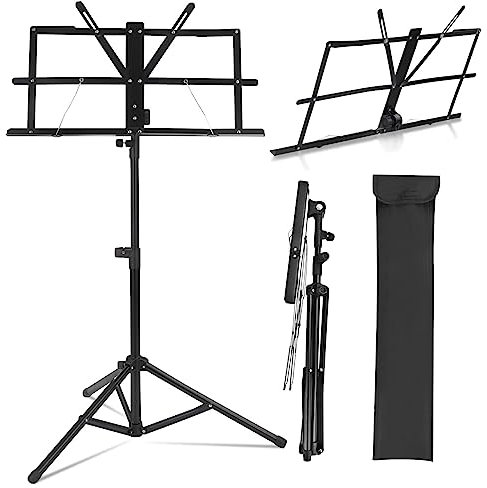 Youyijia Faltbarer Metall Notenständer - Höhenverstellbarer Musikständer mit 2-in-1 Funktion - Tragetasche inklusive - Für Kinder und Erwachsene