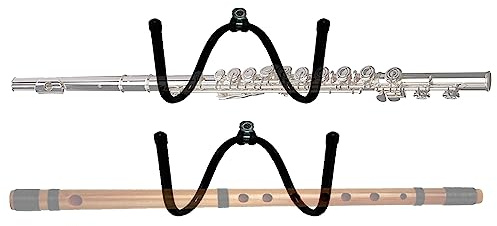 Pmsanzay 2 Pack Universal Flute Hanger - Flute Wall Mount Hook Stand Storage Rack - Black Metal Hanging Shelf - Home Office Display