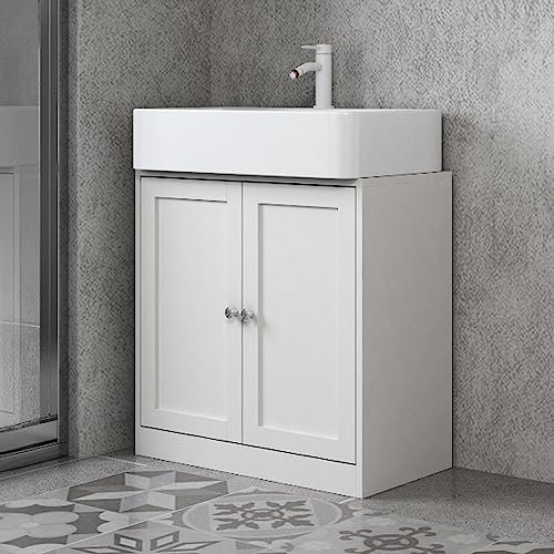 URBNLIVING Bathroom Modern Under Sink Vanity Unit Toilet Roll Toiletries Accessories Storage Cupboard With Shelf (White)