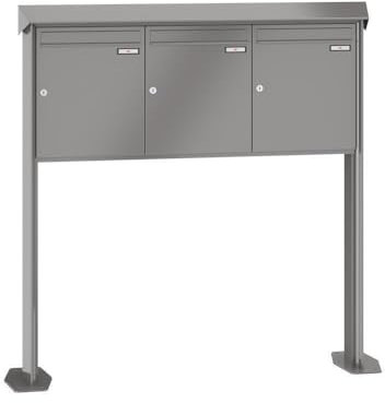 RENZ/Prisma / 3er Freistehende Briefkastenanlage Standbriefkasten/RAL-Farbe 9007 Volumen 23 L/mit Fußplatten/Dein-Briefkasten.de
