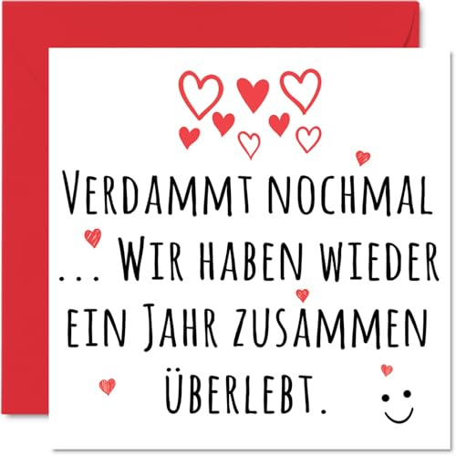Stuff4 Romantisch Karte Hochzeitstag Jahrestag, Überlebt | Niedliche Lustig Hochzeits-Jubiläum Karten für Freund Freundin Ehemann Ehefrau Männer und Frauen Ihr Ihn