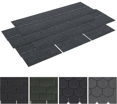 FUKEA Asphalt Roof Shingles-18pcs/2.61sqm 3 Tab Shingles Self-Adhesive Sheds Roofing Felt Shingles Tiles Thermal Insulation Roof Felt for Sheds for Most Rooftop, Square, Black