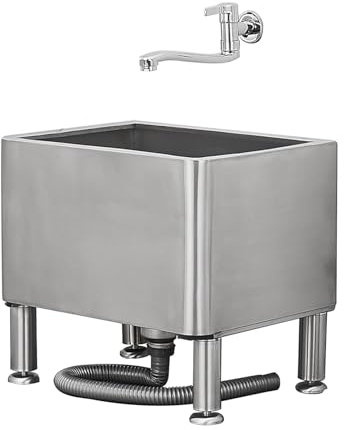 Bodenmontiertes Spülbecken,Mopp-Pool-Spülbecken, freistehende für Küchen,Anzug Standwaschbecken,Mit Ablaufgarnitur,für Außen, Innen, Küche, Restaurant(Single sink+A-type faucet)
