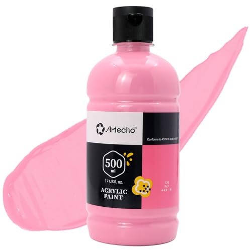 Artecho Acrylfarbe Rosa 500 ml, Wasserfest und Lichtecht, Schnell Trocknend, Acrylfarbe für Leinwand, Holz, Stoff, Handwerk, Leder und Stein.