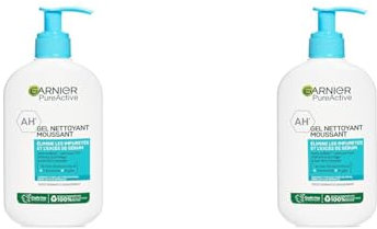 Garnier Pure Active - Gel Nettoyant Moussant Visage - Nettoie & Hydrate - Enrichi en Acide Hyaluronique, Céramide & Argile - Tous Types de Peaux - 250 ml (Lot de 2)
