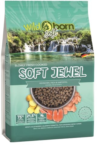 Wildborn Soft Jewel 1 kg getreidefreies Hundefutter mit 75% frischem Huhn & Fisch | extra Soft Hundefutter mit hohem Fleischanteil | getreidefreie Rezeptur aus Deutschland