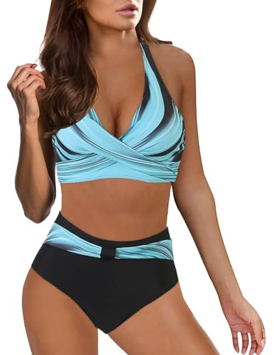 Ashleyzj Bikini Damen Set Zweiteiliger Sexy Badeanzug V Ausschnitt überkreuztes Bauchweg Bademode Blumenmuster Bikinis High Waist Bademoden Bauchkontrolle Bikini Sets Swimwear Badebekleidung