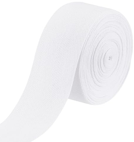 BENECREAT 12.3 Yards (11.25 m) Baumwoll Twillband, 5cm Breites Weißes Fischgräten Baumwollband Gurtbandrolle Für DIY Handwerk Nähen Stoffbeutel Mit Griff Handtasche Tote