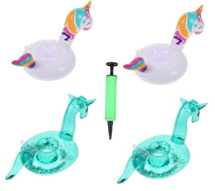 TOYANDONA Portavasos Inflables Creativos de PVC con Forma de Animal para Fiestas Piscina, 4 Piezas con Inflador, Flotante y Estable Agua