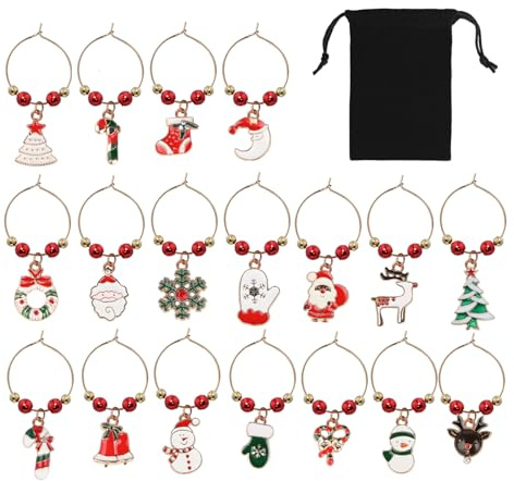 Christmas Wine Glass Charms Wine Charms for Stem Glasses Wine Glass Markers Wine Glass Identifier Charms Drink Charms Drink Markers Wine Glass Tags for Holiday Themed Wine Party Decoration (18 Pack)