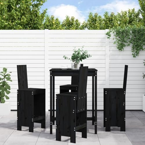 WEMYUFURN 5-TLG. Gartenbar-Set Schwarz Massivholz Kiefer, Outdoor-Sitzgruppe, Terrassen-Lounge-Set, Garten-Couchgarnitur - Wetterbeständig, Komfortabel - für Terrasse, Garten und Balkon