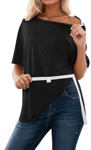 Caxndycing Sports T-shirts Men's Functional Shirt Long Sleeve Shirt Fully Tearable T-Shirts After Shoulder Surgery with Press Stud Post Shoulder Surgery Shirts for Men, black, XXL