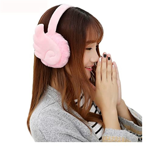 Warm earmuffs Fashion wing Plush Female Winter Earmuff Warm Ear Muffs Headphones Girls Earmuffs Earphone Ear Warmers Protector Fur Headphones Christmas warm earmuffs(Pink)