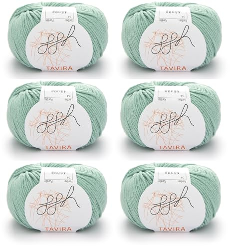 ggh Tavira Box | 6x50g (insg. 300g) Baumwolle zum Stricken oder Häkeln - Farbe 034 - Blassgrün