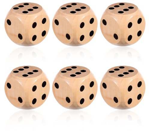 GEEHUA Dadi in legno, 6 pezzi, 30 mm, grandi cubetti di legno naturale, per lezioni e giochi da tavolo