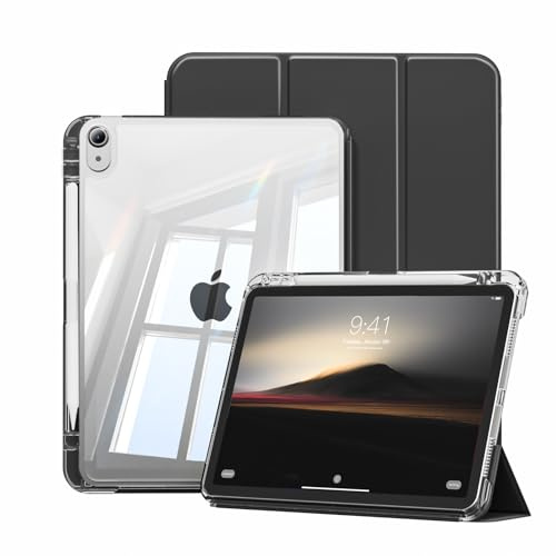 Hülle für iPad Air 11 Zoll M4/M3/M2 / iPad Air 5./4. Generation, Schwarz | 2-in-1 Abnehmbare Abdeckung mit Schiebeschublade, Weiche Seiten und Transparente Harte Rückseite