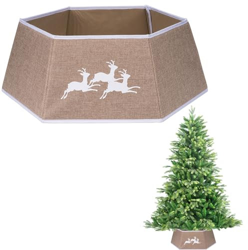 Falda de árbol de Navidad plegable de arpillera de 26,8 pulgadas, cubierta de base del soporte del árbol de Navidad, collar, tronco, cesta, anillo para decoraciones del árbol
