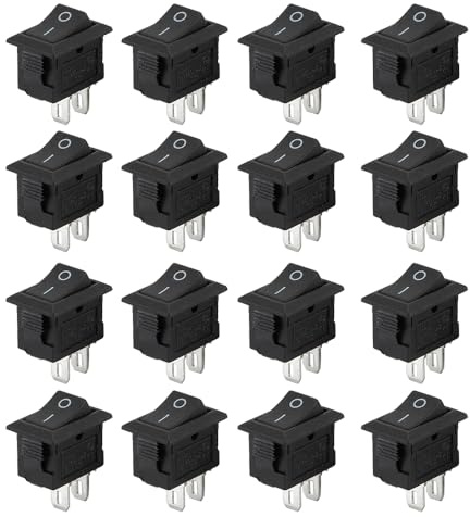 Aoreun 16 Stück Wippschalter, Mini Kippschalter 2 Polig EIN/AUS Miniboot Schalter AC 250V 3A 2 Pins 2 Position Schwarz Rechteck Einbauschalter Klein Eingebettet für Häuser, Industrie, DIY