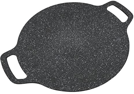 Pan de Grill Rond Coréen, Casserole, Chaleur, Antiadhésive, Fourrage Antiadhésif en Aluminium Antiadhésif, Aluminium, Revêtement en Pierre de 34 Cm pour les Viandes de la Maison 13,4 Pouces (34 cm)