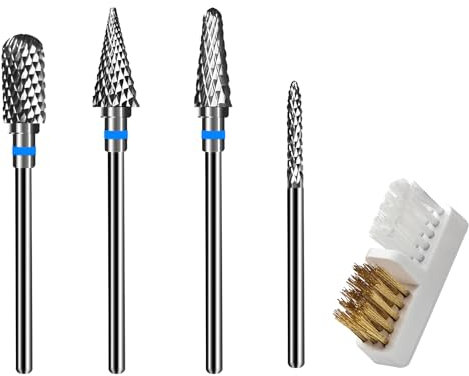 KUKUPOW 4 Pezzi Punte Fresa Unghie, Punta Fresa Rimozione da 3/32 Pollici Punta in Acciaio al Tungsteno Super Duro per Riparare le Unghie, Esfoliare le Cuticole e le Cellule Morte Della Pelle